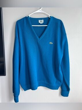 Vintage Lacoste Vneck Sweater Teal Blue XL